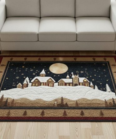 Cozy Alpine Village Area Rug — Rustic Lodge Living Room Accent Rug, Plush Indoor Floor Rug For Cabin & Farmhouse Décor