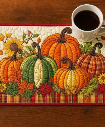 Amber Fall Quilted Placemat — Warm Autumn Table Mat in Amber & Gold Tones, Cozy Seasonal Dining Decor, Heat-Resistant, Machine Washable