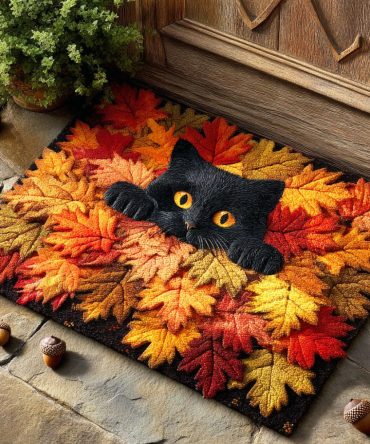 Amber Leaf Shadow Entry Mat — Elegant Autumn Leaf Welcome Mat For Front Door, Durable Coir Surface & Non-Slip Backing, Weather-Ready