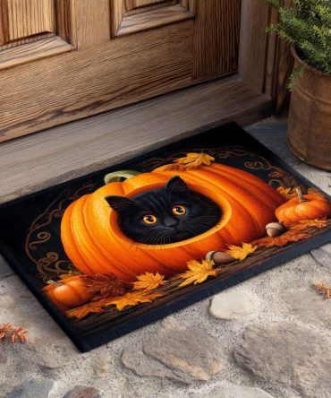 Amber Whiskers Cat Welcome Mat — Warm Autumn Cat Doormat In Amber Tones, Stylish Entryway Accent For Porch, Foyer & Pet-Friendly Homes