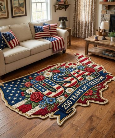 American Pride Custom Shape Rug — Patriotic Star & Flag Accent Rug, Personalized Cut For Entryway, Game Room