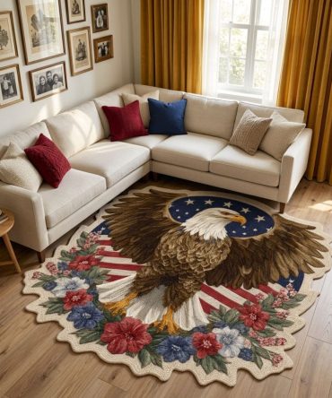 American Wings Custom Shape Rug — Patriotic Eagle Silhouette Rug, Unique Cut Accent For Entryway & Man Cave
