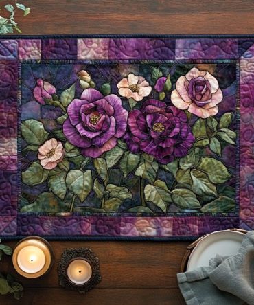 Amethyst Bloom Quilted Placemat - Floral Purple Placemat, Handcrafted Cotton with Durable Quilting, Perfect Hostess Gift