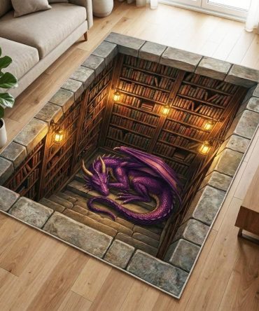 Amethyst Dragon Area Rug — Mystical Purple Fantasy Rug, Soft Indoor Accent For Bedroom, Living Room & Studio