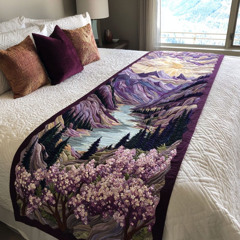 Amethyst Fields Quilted Bed Runner — Luxe Purple Cotton Bed Scarf For Queen & King, Handcrafted Boho Accent To Elevate Bedroom Style