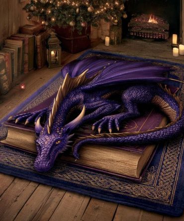 Amethyst Spellbound Dragon Area Rug — Enchanted Purple Fantasy Rug, Statement Indoor Accent For Bedrooms & Studios