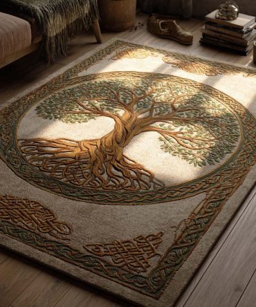 Ancestral Ring Area Rug — Geometric Tribal Accent Rug, Durable Indoor Floor Rug With Warm Natural Tones