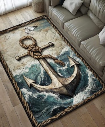 Anchor Dream Area Rug — Nautical Anchor Accent Rug, Coastal Indoor Floor Rug For Beach House & Living Room Décor