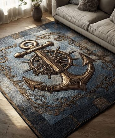 Anchor Horizon Area Rug — Modern Nautical Accent Rug, Coastal Living Room Rug With Subtle Anchor Motif