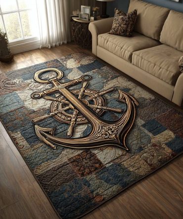 Anchor Voyage Nautical Area Rug - Vintage Maritime Design, Durable Outdoor/Indoor Polypropylene Rug For Coastal Décor