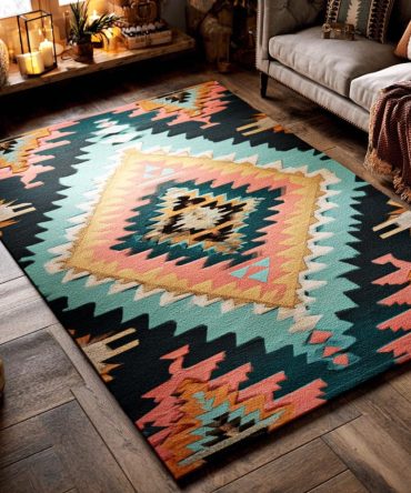 Ancient Angles Geometric Area Rug - Modern Tribal Pattern, Low-Pile Durable Accent Rug For Living Room, Hallway & Office