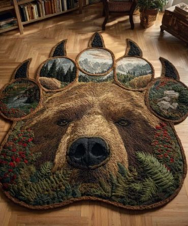 Ancient Bear Custom-Shaped Area Rug - Playful Bear Design, Non-Slip Backing, Soft Durable Accent Rug For Nursery, Kids Room & Cabin