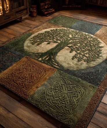 Ancient Canopy Botanical Area Rug - Lush Leaf Motif, Low-Pile Stain-Resistant Rug For Dining Room, Bedroom & Sunroom