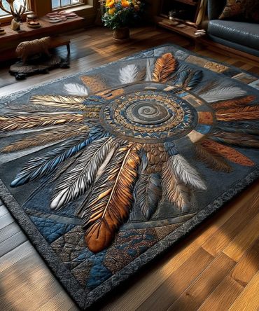 Ancient Feathers Boho Area Rug - Feather Motif With Soft Plush Pile, Low-Maintenance Durable Construction For Living Room & Nursery
