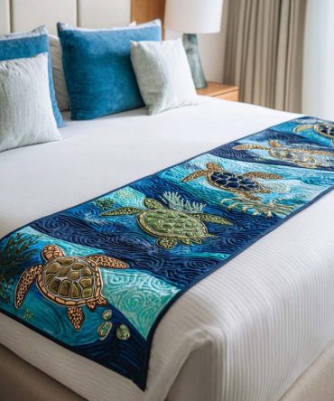 Ancient Mariner Quilted Bed Scarf — Timeless Nautical Decorative Runner, Soft Cotton Blend, Reversible Accent For Queen & King Beds