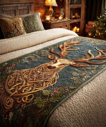 Heritage Ancient Tangle Quilted Bed Runner — Rustic Luxe Accent With Intricate Pattern, Reversible Cotton-Blend For King & Queen Beds