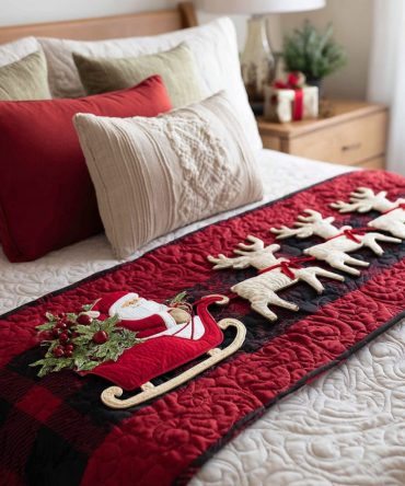 Antler Run Quilted Bed Scarf - Woodland Antler Motif Runner, Rustic Decorative Accent For Lodge And Farmhouse Bedrooms