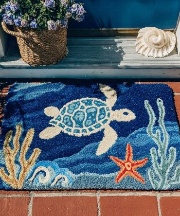 Aqua Explorer Nautical Doormat — Marine Adventure Welcome Rug With Seashells & Waves, Durable Outdoor/Indoor Entry Mat For Coastal Decor