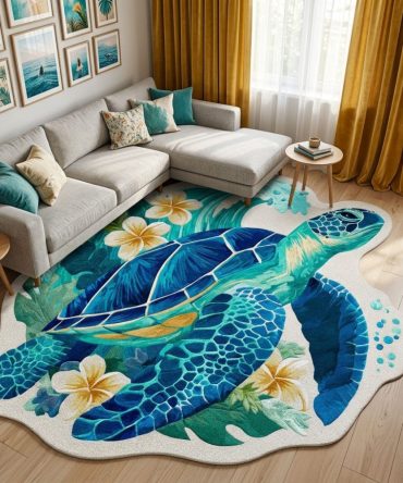 Aqua Journey Custom-Shaped Rug — Serene Seascape Floor Mat, Unique Shape For Entryways, Hallways & Coastal Rooms