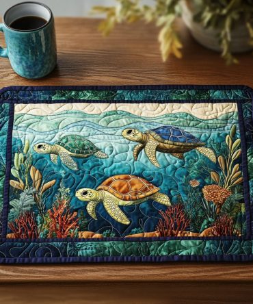 Aqua Nomad Coastal Quilted Table Placemat — Boho Sea-Inspired Cotton Blend Dining Mat, Durable & Machine-Washable for Everyday Use