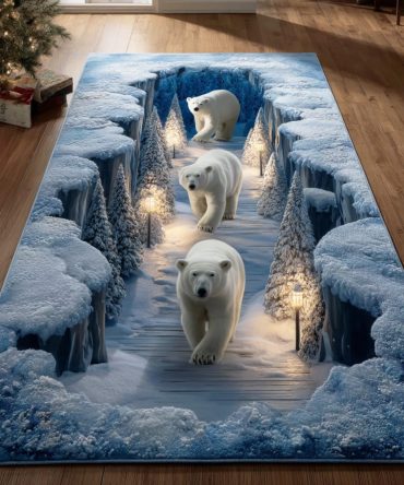 Arctic Bear Illustrated Area Rug - Cozy Polar Bear Decorative Rug For Kids Bedroom, Nursery & Playroom With Plush Comfort