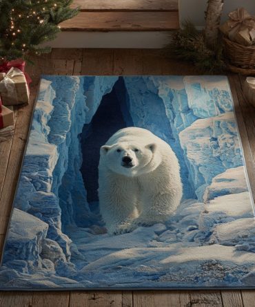 Glow-In-The-Dark Arctic Bear Area Rug - Luminous Kids Rug With Soft Pile For Nighttime Comfort & Play, Easy-Care Durable Construction