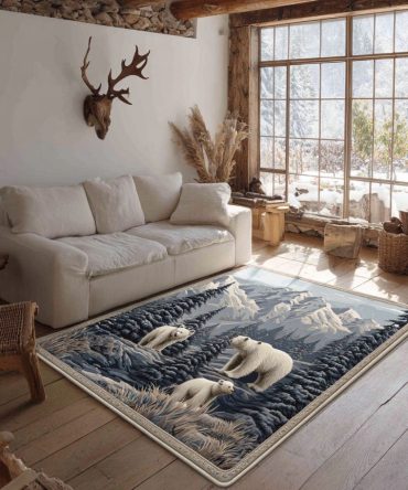 Serene Arctic Calm Modern Area Rug - Minimalist Blue & White Snow-Inspired Accent Rug For Living Room, Bedroom & Office Spaces