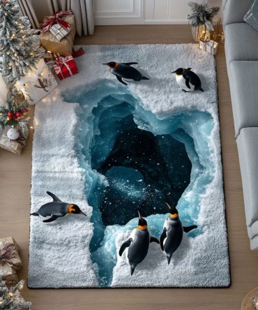 Arctic Gathering Scenic Area Rug - Large Statement Rug With Polar Motif, Durable Low-Pile Design For Living Room, Entryway & Family Room