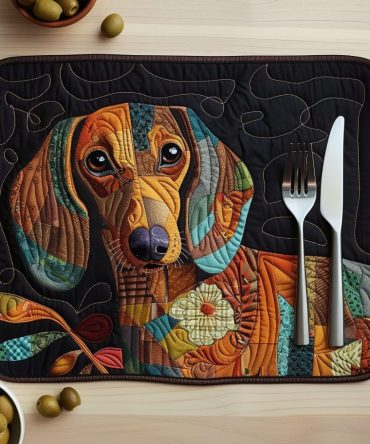 Autumn Dachshund Quilted Placemat — Whimsical Fall Dog Design Table Accent, Durable Quilting for Cozy Seasonal Tables