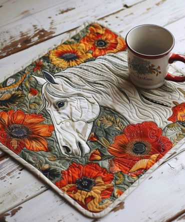 Farmhouse Floral Horse Quilted Placemat — Premium Cotton Table Decor, Stain-Resistant & Machine-Washable for Rustic Dining