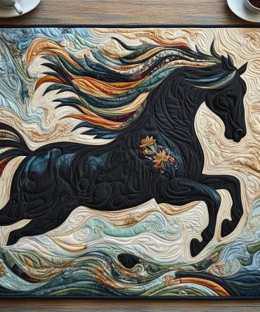 Artistic Black Horse Quilted Placemat — Bold Equestrian Table Accent, Modern Horse Silhouette, Heavy-Duty Quilted Texture for Stylish Dining