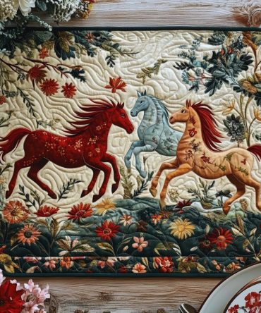 Mystical Steeds Quilted Placemat — Artistic Horse Design for Table Decor, Soft Padded, Fade-Resistant, Machine Washable, Unique Gift