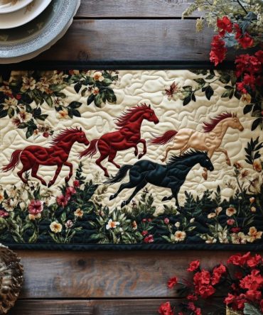 Running Horse Quilted Table Mat — Equestrian Art Placemat, Bold Horse Silhouette Design, Durable Cotton, Machine Washable