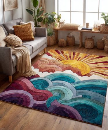 Aurora Dawn Northern Lights Area Rug - Gradient Color Accent Rug For Living Room, Bedroom & Studio With Plush Touch And Long-Lasting Wear