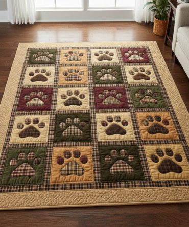 Autumn Harvest Paw Rug — Fall Paw Print Area Rug, Cozy Pet-Friendly Seasonal Floor Mat For Mudroom, Entryway & Living Areas
