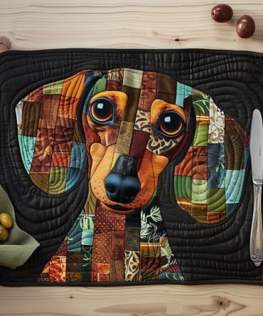 Autumn Patchwork Dachshund Quilted Placemat — Whimsical Fall Dog-Themed Table Mat With Cozy Colors For Seasonal Kitchen Decor