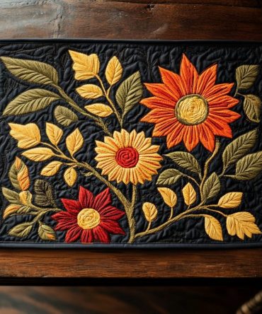 Autumn Sunflower Quilted Placemat — Warm Seasonal Table Mat, Stain-Resistant Cotton Blend, Layering Accent for Fall Dinners & Thanksgiving Tables
