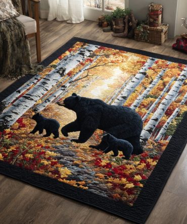 Autumn Bear Journey Scenic Area Rug - Warm Fall-Toned Decorative Rug For Living Room, Bedroom & Cabin Retreat With Stain-Resistant Finish