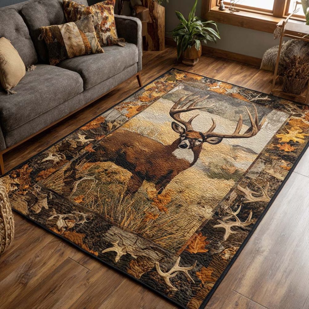 Rustic Fall Deer Area Rug — Nature-Inspired Autumn Deer Design Rug, Durable Low-Pile Floor Accent For Cabin & Living Room