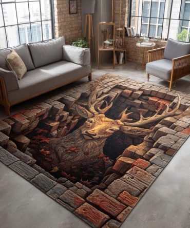 Elegant Autumn Stag Area Rug — Premium Fall-Themed Deer Design Rug For Living Room, Entryway & Cozy Cabin Decoration