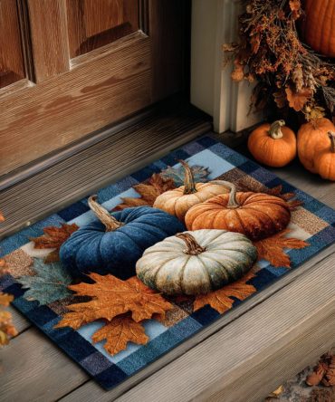 Autumn Duo Harvest Doormat — Cozy Fall Welcome Mat With Leaves & Pumpkins, Durable Indoor/Outdoor Front Door Rug With Non-Slip Backing