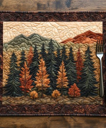 Autumn Forest Rustic Quilted Placemat - Warm Fall Foliage Print, Thick Quilting, Heat-Resistant Cotton-Blend For Thanksgiving Tables