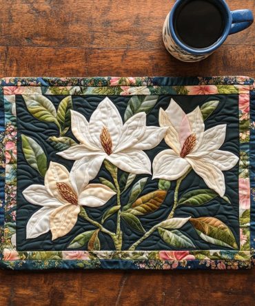 Autumn Magnolia Motif — Quilted Table Placemat Set Accent for Fall Tables, Durable, Stylish & Easy-Care Dining Decor
