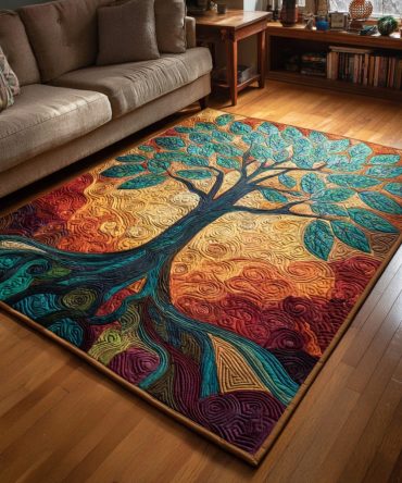 Autumn Roots Nature Rug — Earth-Toned Root & Leaf Pattern Area Rug, Durable Fall Floor Accent For Living Room, Hallway & Cabin