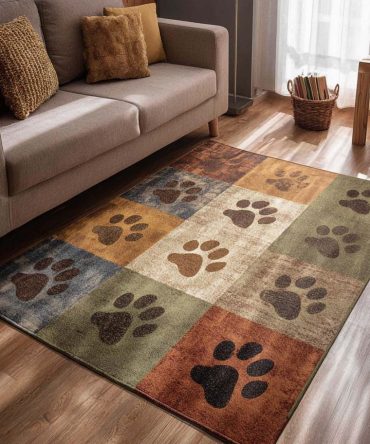 Plush Autumn Paw-Print Area Rug — Fall Colors Decorative Rug, Pet-Friendly Non-Slip Washable Accent For Living Room