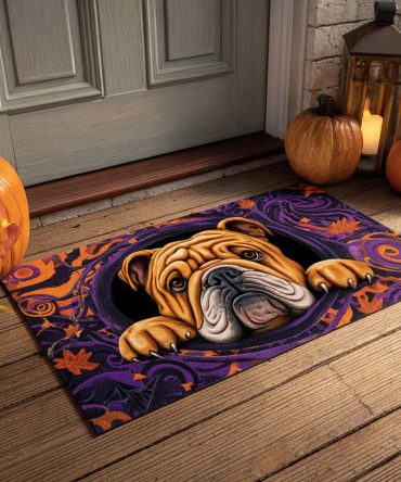 Autumn Swirl Bulldog Welcome Mat — Fall-Themed Front Door Doormat With Bulldog Artwork, Durable Outdoor Non-Slip Rug For Porch & Entryway Decor