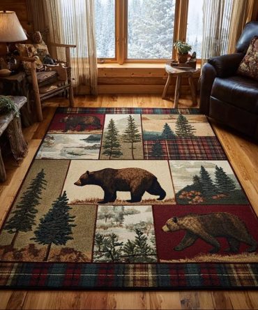 Autumn Woods Area Rug — Rustic Fall Forest Design, Durable Low-Pile Accent Rug For Living Room, Entryway Or Cabin Décor