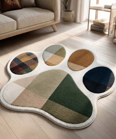 Custom-Shaped Autumnal Earth Paw Rug — Unique Pet-Friendly Floor Accent, Non-Slip Washable Mat In Warm Fall Tones