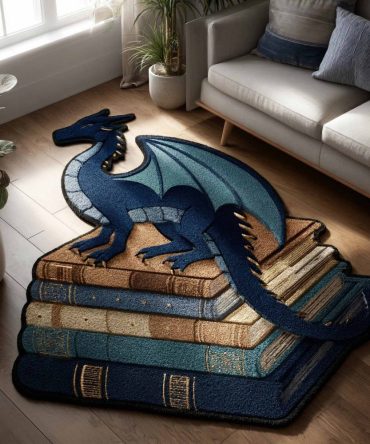 Azure Drake Custom Shape Rug — Vibrant Blue Dragon Motif, Premium Accent Rug For Living Room, Bedroom Or Gaming Den