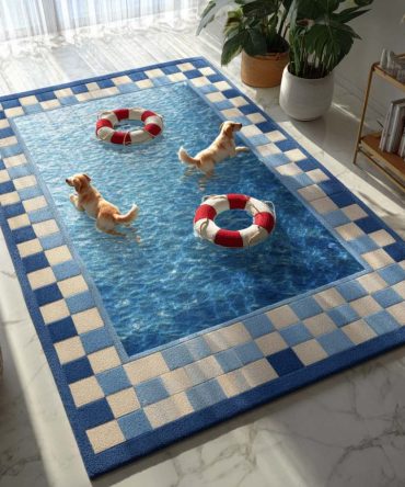 Azure Golden Retriever Area Rug — Charming Pet Portrait Rug In Cool Blue Tones, Durable, Non-Slip Accent For Home & Pet Areas